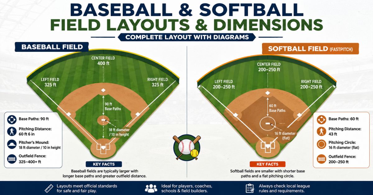 Baseball Softball Field Layouts Dimensions