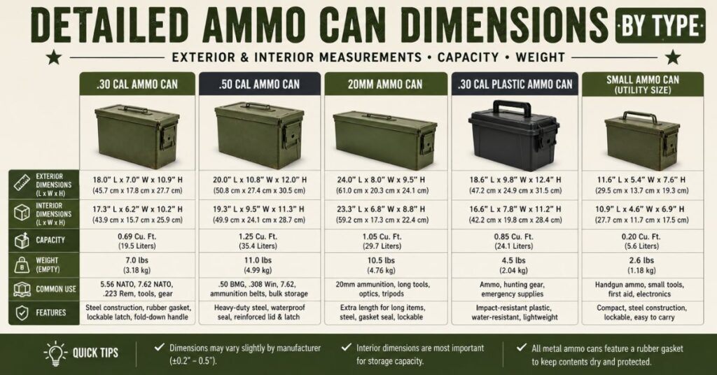 Detailed Ammo Can Dimensions by Type
