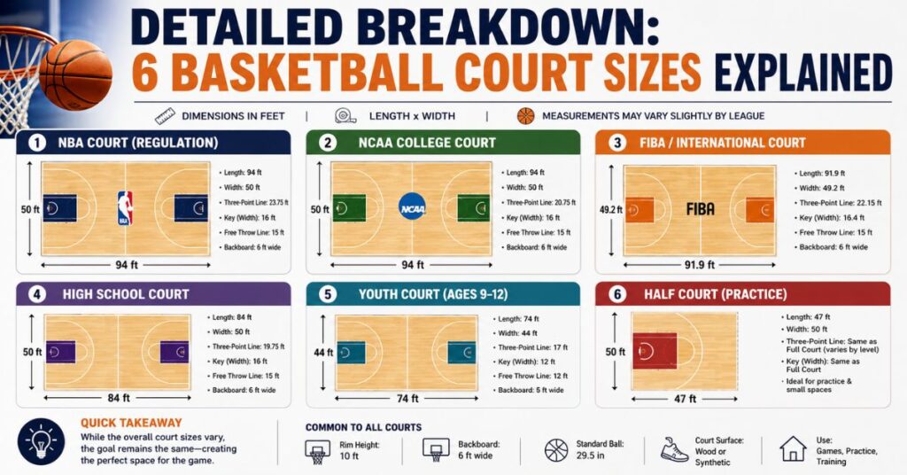 Detailed Breakdown: 6 Basketball Court Sizes Explained
