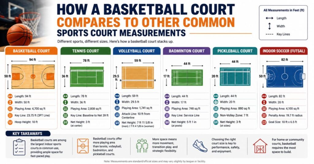 How a Basketball Court Compares to Other Common Sports Court Measurements