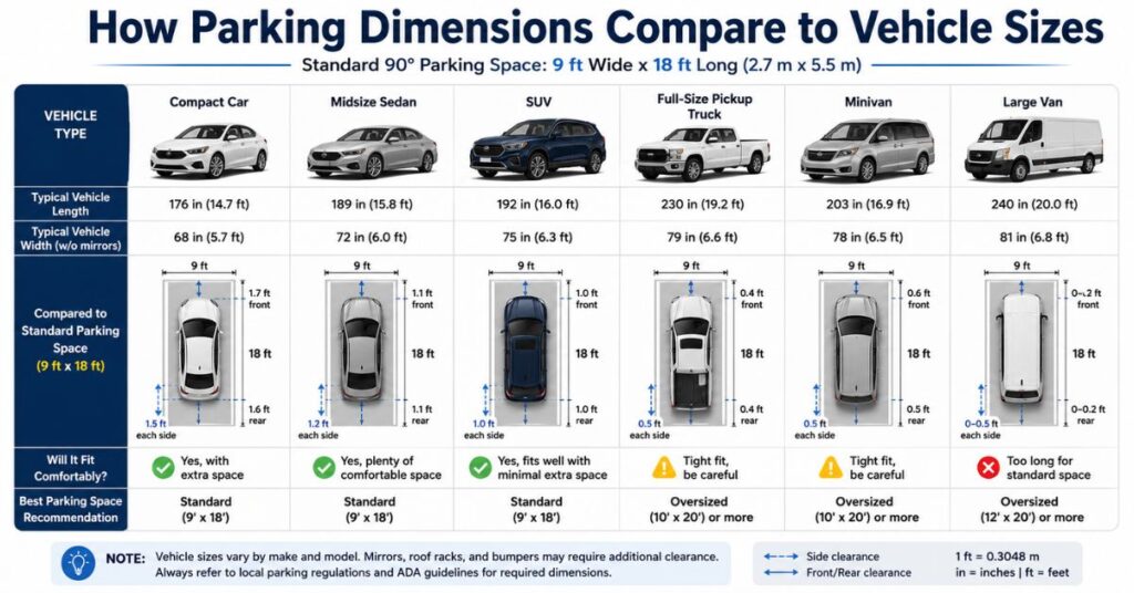 How Parking Dimensions Compare to Vehicle Sizes