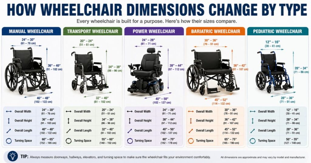 How Wheelchair Dimensions Change by Type