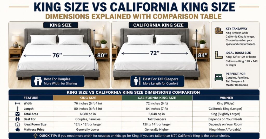 King Size VS California King Size Dimensions