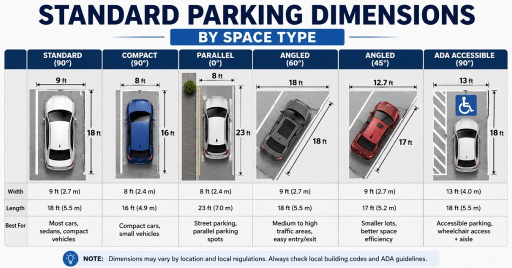 Standard Parking Dimensions by Space Type