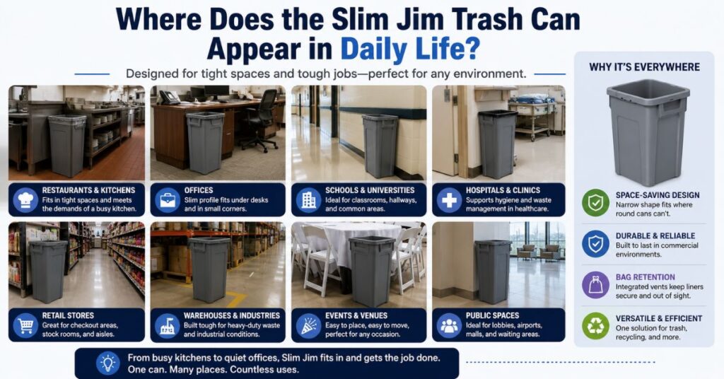 Where Does the Slim Jim Trash Can Appear in Daily Life?