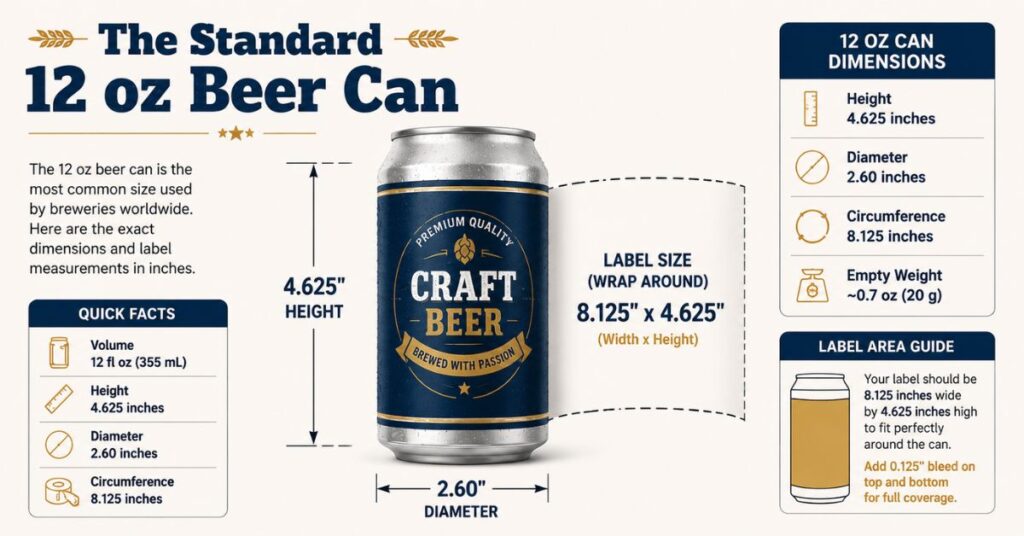 Beer Can Label in Inches Complete 12 oz, 16 oz & 500ml Size Guide 2 The Standard 12 oz Beer Can