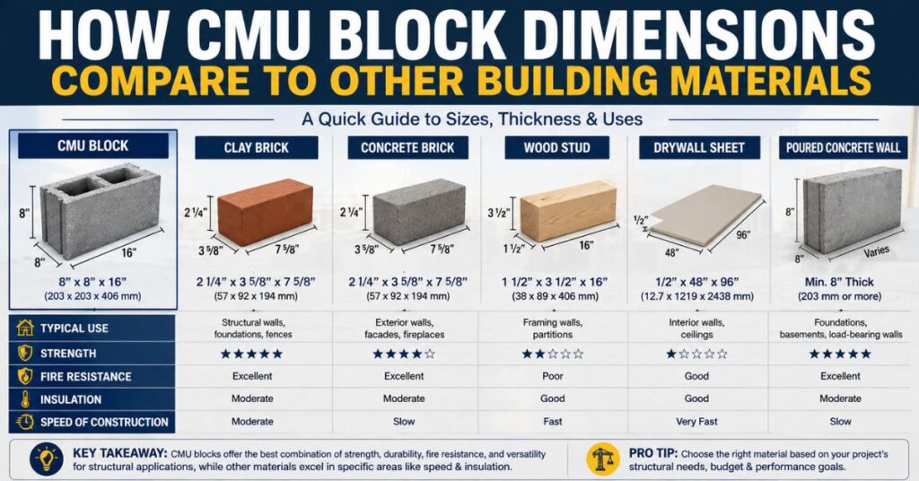 How CMU Block Dimensions Compare to Other Building Materials