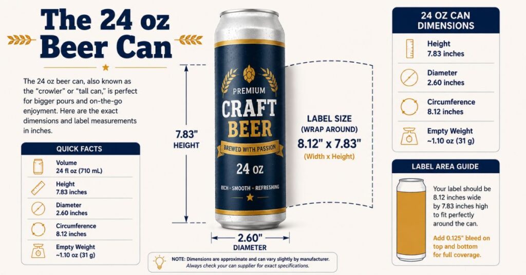 Beer Can Label in Inches Complete 12 oz, 16 oz & 500ml Size Guide 4 The 24 oz Beer Can