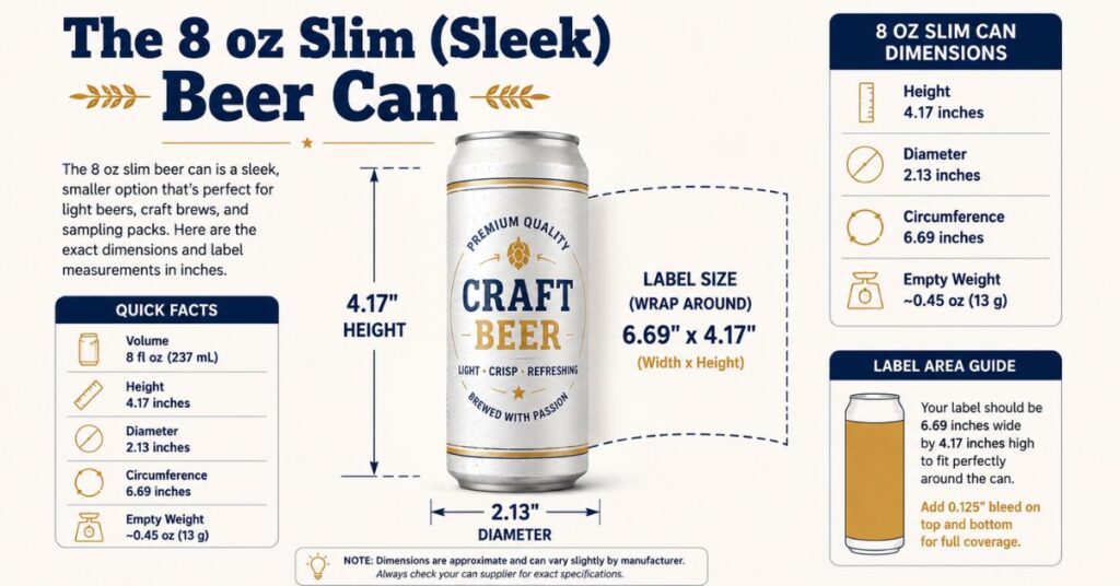 Beer Can Label in Inches Complete 12 oz, 16 oz & 500ml Size Guide 3 The 8 oz Slim (Sleek) Beer Can